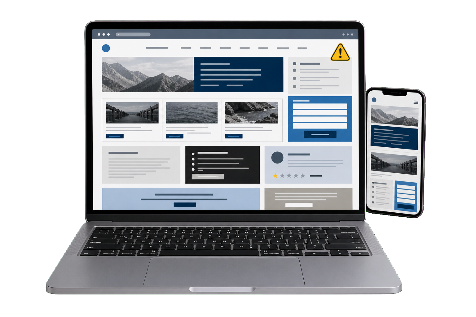 Laptop and phone showing an outdated website design causing missed enquiries