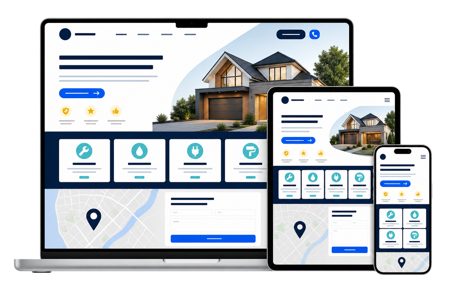 Professional responsive website design shown across desktop, tablet, and mobile devices